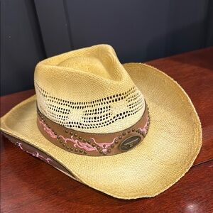 Stylish Straw Cowboy Hat with Pink Accents